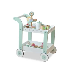 Afternoon Sip Wood Dessert Cart with 21 Pieces & Rotatable Wheels