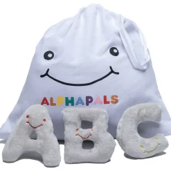 Alphabet Mini Plush Set - Dove Grey Letters with White Drawstring Bag