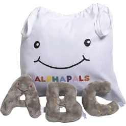 Alphabet Mini Plush Set - Rhino Grey Letters with White Drawstring Bag