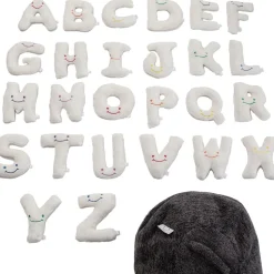 Alphabet Plush Set - Cream Letters with Dark Grey Bag