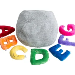 Alphabet Plush Set - Rainbow Letters with Light Grey Bag