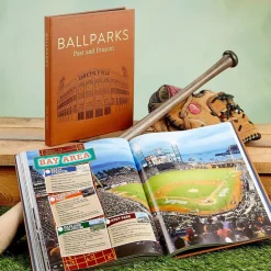 Ballparks Past and Present Book in Tan Bonded Leather
