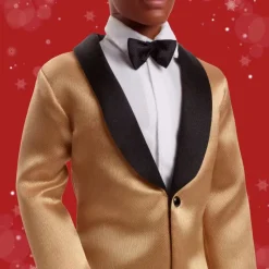 Barbie Signature 2025 Holiday Dark Brown Hair Ken Collectible Fashion Doll Wearing Full Suit With Golden Jacket
