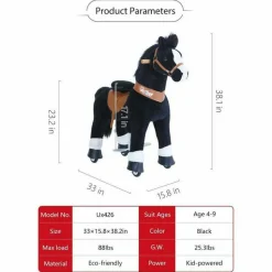 Black Model U Ride-On Horse - 4-7 Years