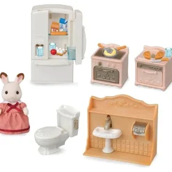 Calico Critters Playful Starter Furniture Set, Dollhouse Furniture Set with Figure and "Working" Appliances