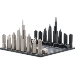 Chicago Edition Stainless Steel Chess Set with Wood Map Board