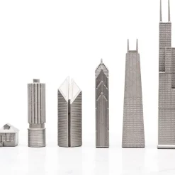 Chicago Edition Stainless Steel Chess Set with Marble Hatch Board