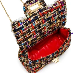 Classic Tweed Handbag with Pearls - Black