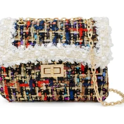 Classic Tweed Handbag with Pearls - Black
