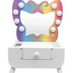 Colorful Butterfly-Shaped Tabletop Vanity with Illuminated Mirror
