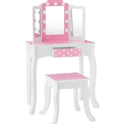 Fantasy Fields Gisele Polka Dot Kids Vanity Table & Stool with LED