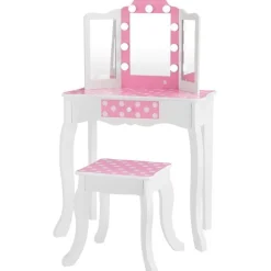 Fantasy Fields Gisele Polka Dot Kids Vanity Table & Stool with LED