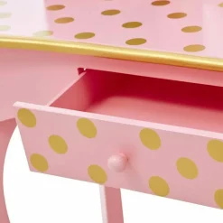 Gisele Polka Dot Vanity with Mirror & Stool - Pink