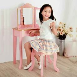 Gisele Polka Dot Vanity with Mirror & Stool - Pink