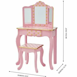Gisele Polka Dot Vanity with Mirror & Stool - Pink