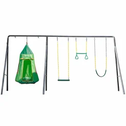Gobaplay TitanMax Swing Set with Green Saucer Tent Swing