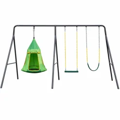 Gobaplay TitanPro Swing Set with Green Saucer Tent Swing
