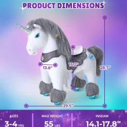 Grey Unicorn Model Y Ride on Toy - 3-4 Years