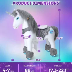 Grey Unicorn Model Y Ride on Toy - 4-7 Years