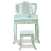 Heart Glow Wooden Vanity Set with LED Lights Mirror & Stool - Sage Green