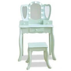 Heart Glow Wooden Vanity Set with LED Lights Mirror & Stool - Sage Green