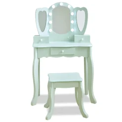 Heart Glow Wooden Vanity Set with LED Lights Mirror & Stool - Sage Green
