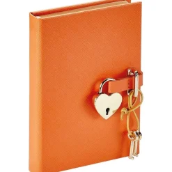 Heart Lock Journal in Orange Saffiano Leather