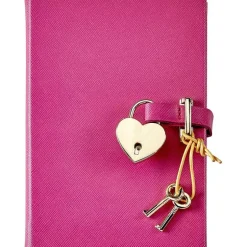 Heart Lock Journal in Pink Saffiano Leather