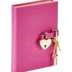 Heart Lock Journal in Pink Saffiano Leather