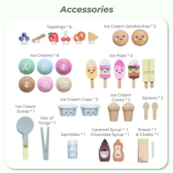 Jolly Pals Wood Ice Cream Stand with 33 Accessories and Chalkboard