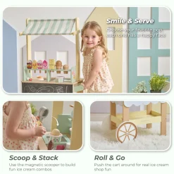 Jolly Pals Wood Ice Cream Stand with 33 Accessories and Chalkboard