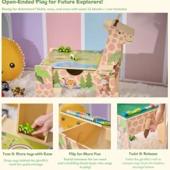 Jungle Giraffe 2-in-1 Wooden Activity Table + 23 Accessories & 1 Car