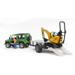 Land Rover with Trailer, Worker & JCB Excavator