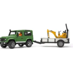 Land Rover with Trailer, Worker & JCB Excavator