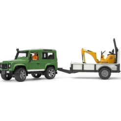 Land Rover with Trailer, Worker & JCB Excavator