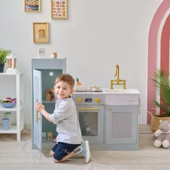 Little Chef Chester Wooden Play Kitchen with Large Fridge & Sink - Blue