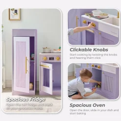Little Chef Chester Wooden Play Kitchen with Large Fridge & Sink - Purple