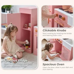 Little Chef Chester Wooden Play Kitchen with Large Fridge & Sink - Pink