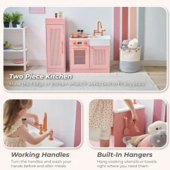 Little Chef Chester Wooden Play Kitchen with Large Fridge & Sink - Pink