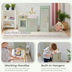 Little Chef Chester Wooden Play Kitchen with Large Fridge & Sink - Green