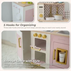 Little Chef Hampton Wooden Play Kitchen with Ice Dispenser & Sink - Pink