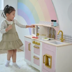 Little Chef Hampton Wooden Play Kitchen with Ice Dispenser & Sink - Pink