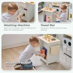 Little Chef Savannah Wooden Play Kitchen with 3 Modular Pieces - Light Blue