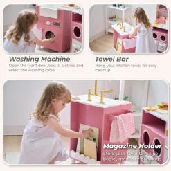Little Chef Savannah Wooden Play Kitchen with 3 Modular Pieces - Pink