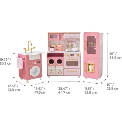 Little Chef Savannah Wooden Play Kitchen with 3 Modular Pieces - Pink