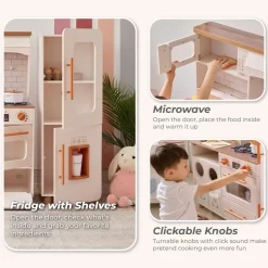 Little Chef Savannah Wooden Play Kitchen with 3 Modular Pieces - Cream