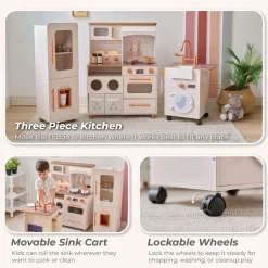 Little Chef Savannah Wooden Play Kitchen with 3 Modular Pieces - Cream