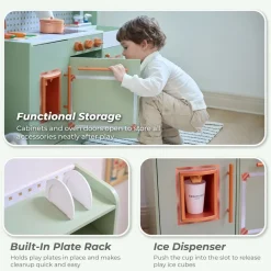 Little Chef St. Louis Wooden Play Kitchen with Sink & Ice Dispenser - Green