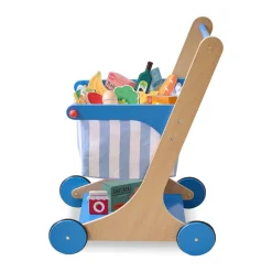 Little Helper Mr. Fresh Wooden Shopping Cart with 13 Grocery Accessories - Blue
