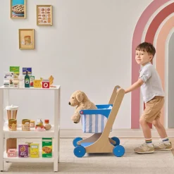 Little Helper Mr. Fresh Wooden Shopping Cart with 13 Grocery Accessories - Blue